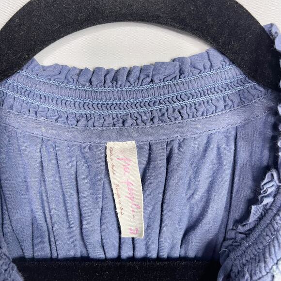 Free People Crochet Tank Top Flutter Open Back Button Front Blue Small S Cotton - Picture 10 of 12